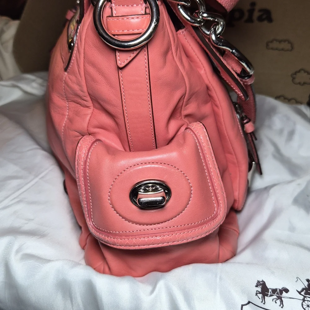 Coach Pink Leather Shoulder Bag with Chain Strap